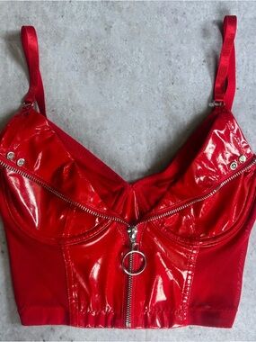 ★ Red Faux-Latex Vinyl Look Crop Tank Top ★